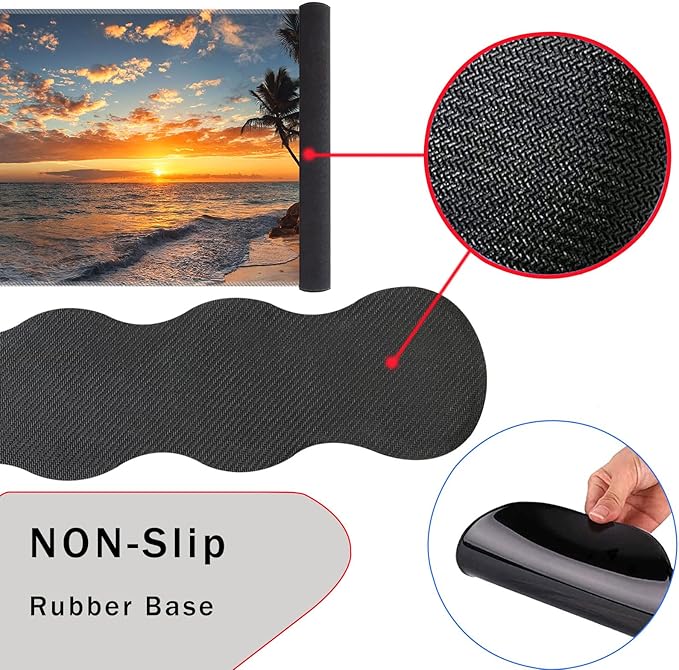 Mouse PadLarge Pink Desk Mat 4in1 XXL Mousepad + Keyboard Wrist Rest+Mouse Wrist Rest+Coaster Set with Ergonomic Desk Pad for Home Office Table Computer-Sunset Beach