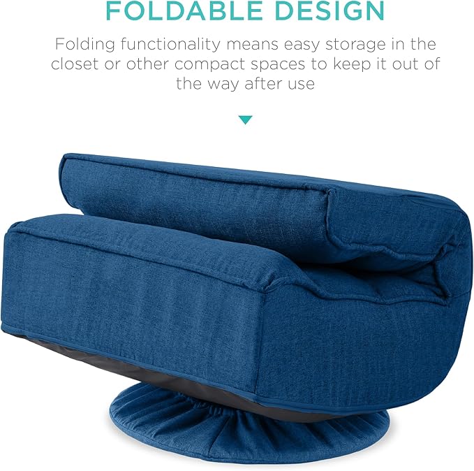 Best Choice Products Reclining Folding Floor Gaming Chair for Home Office Lounging Reading w/ 360-Degree Swivel 4 Adjustable Positions Tufted Cushions - Dark Blue