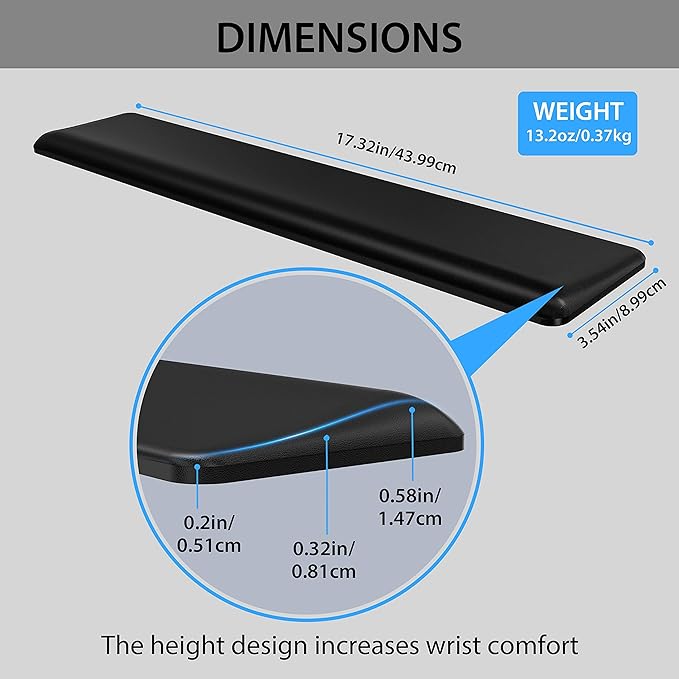 HONKID Low Profile Wrist Rest (H 0.2-0.58in) for Slim Keyboards and Mouse Made of Cool Gel and Non-Slip Rubber Base Easy Typing and Relieve Wrist Pain Black