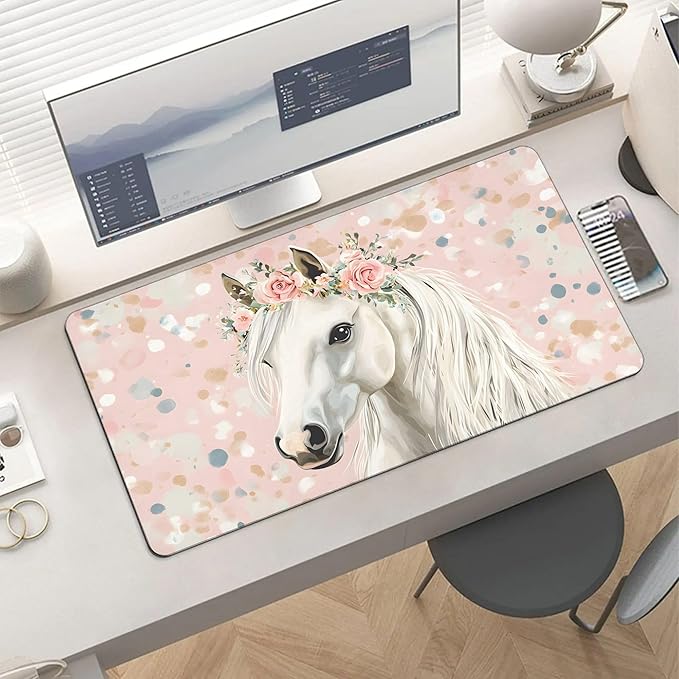 XXL Gaming Mouse Pad Animal Horse Flower XXL Gaming Mouse Pad Large Desk Mat Protector for Desktop Anti-Slip Rubber Extended Computer Keyboard Mat Writing Pad for Work Office 15.7 * 35.4 inB-1775