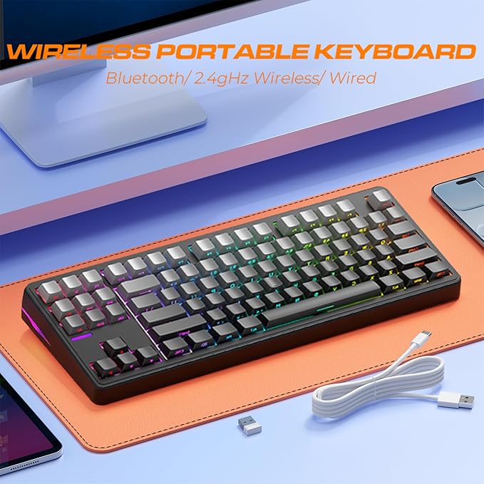 Linky 87 PRO Wireless Mechanical KeyboardTri-Mode BT5.0/2.4GHz/USB-C Hot Swappable Custom Keyboard Linear SwitchesRGB Backlit Computer Gaming Keyboards for PC/Tablet/PS/Xbox(PRO Black)