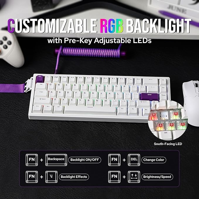 EPOMAKER HE68 Hall Effect Keyboard 8000hz Polling 0.01mm Adjustable Trigger 0.125ms Latency Creamy Gasket Snap Key SOCD RGB Wired Magnetic Gaming Keyboard for Mac/PC (White)
