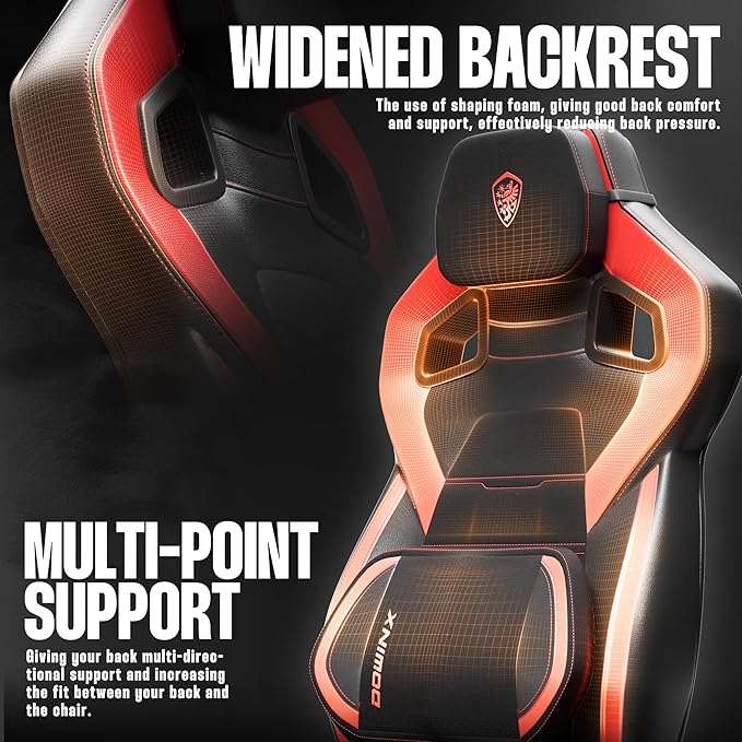 Dowinx Big and Tall Gaming Chair Red Modern High Back PU Leather Steel Frame Ergonomic Adjustable Headrest Footrest Massage Lumbar Support