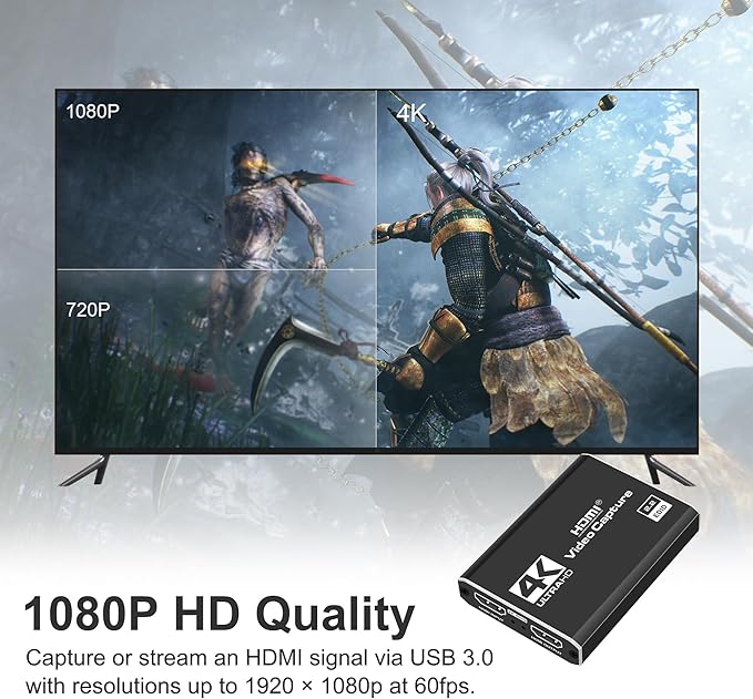 4K HDMI Capture Card USB 3.0 – 1080P 60FPS Gaming &amp Streaming Video Capture Card with HDMI Loop-Out Plug &amp Play Low-Latency Recording for PS5/PS4/Xbox/Switch/OBS/PC/Mac