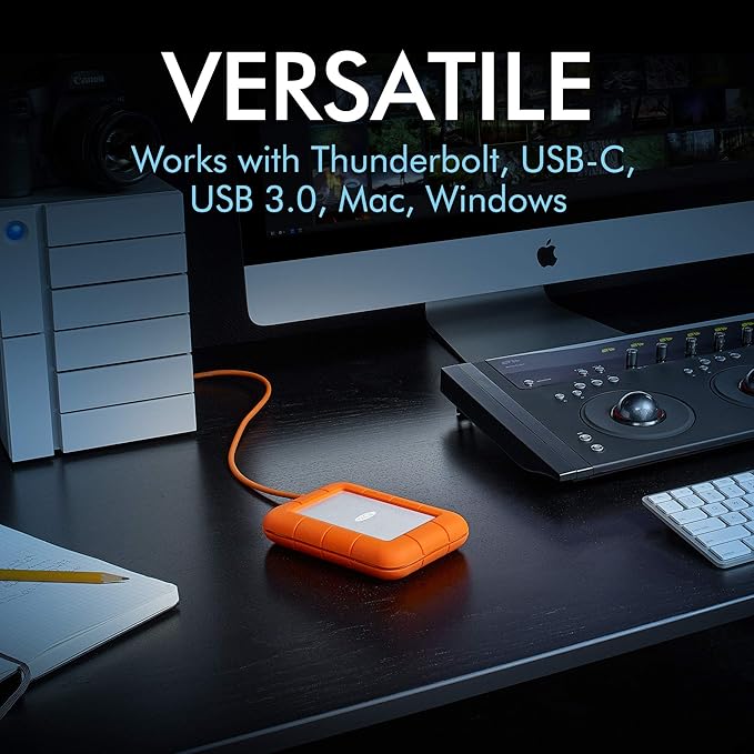 LaCie Rugged Thunderbolt USB-C 5TB External Hard Drive Portable HDD – USB 3.0 compatible Drop Shock Dust Water Resistant 1 Mo Adobe CC (STFS5000800)