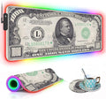 RGB Gaming Mouse Pad with Coffee Coaster XXL Large Glowing LED Mousepad Anti-Slip Rubber Base Computer Keyboard Desk Mouse Mat 31.5 X 11.8 Inch - 1000 Dollar Bill
