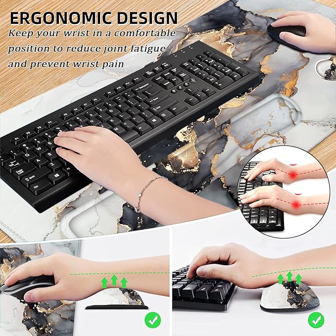 LATEEFAH Large Mouse Pad and Keyboard Wrist Rest Desk Pad for Keyboard and Mouse Extended Gaming Mouse Pad with Wrist Support Waterproof Non-Slip Desk Mouse Mat for Office Home