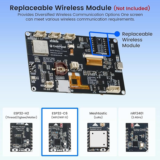 ELECROW ESP32 Display 800×480 4.3 HMI Advanced ESP32 IPS Touch Display Support AI Speech Interaction 32-Bit LX7 Dual-Core Processor Up to 240MHz Compatible with Arduino ESP-IDF and LVGL