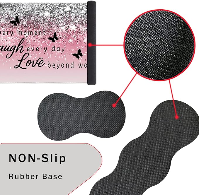 Keyboard Wrist Rest and Mouse Pad with Wrist Support Set Ergonomic CoasterMemory FoamEasy Typing Pain ReliefLarge XL Desk Mat 31.5x 11.8Pink Glitter Quote Live Love Laugh