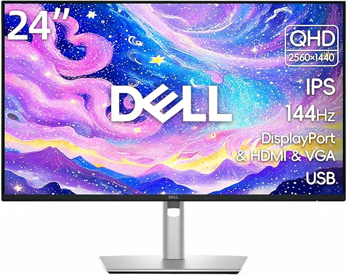 Dell P2425D 24 IPS QHD Monitor 100Hz 1500:1 Contrast Ratio 99% sRGB Anti-Glare Narrow Bezel Security Lock USB C HDMI USB-A VGA DisplayPort Silver