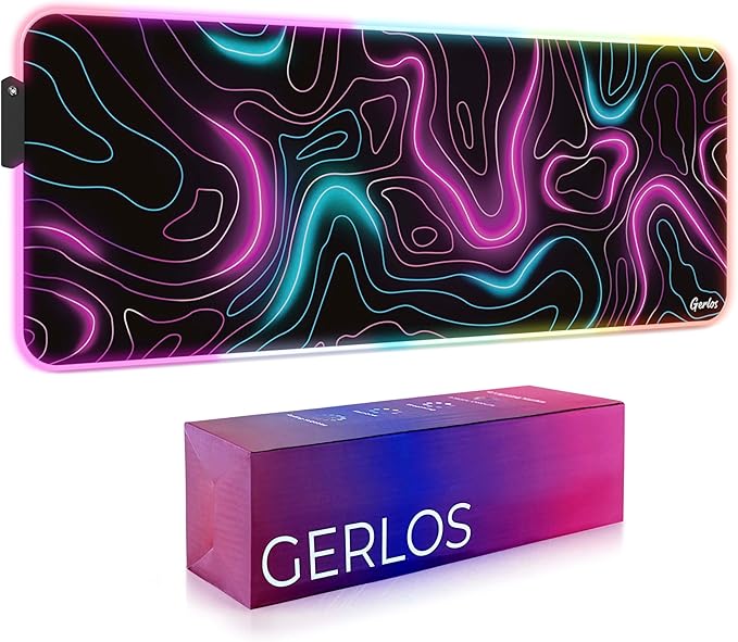 Gerlos RGB Large Gaming Mouse Pad Extended Soft LED Mouse Pad Non-Slip Rubber Base Water Resist Keyboard Pad Computer Mousepad 31.5×11.8 inches