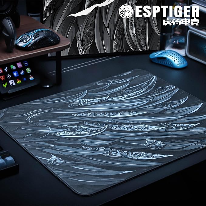 Mouse Pads EspTiger Po Ying (480 x 400 x 4mm) Standard Size Balance Precise Accuracy Control Smooth Large Cloth Gaming Mousepad - Black Wing Armor Design
