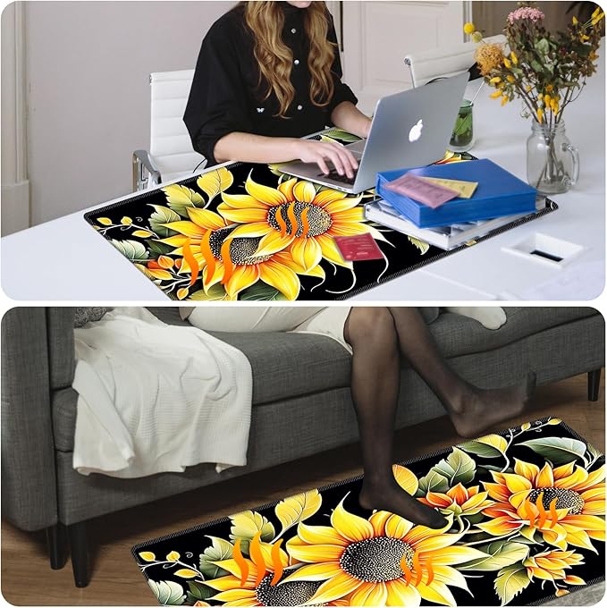 Warm Desk Pad Warm Mouse Pad Gaming Office Desk Matwith 3 Levels Heated &amp 3 Hours Auto Shut - 31.5 x 13 inch PU Leather Laptop Keyboard Mat for Home Office Hand WarmerBeautiful Sunflower -91