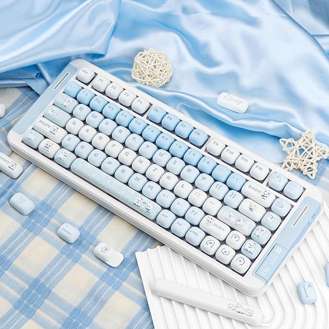 Cute PBT Keycaps Blue MOG Profile 140 Keys Novelty Round Keycap Kawaii Custom Keycap for Gateron Cherry MX Switches Mechanical Keyboard