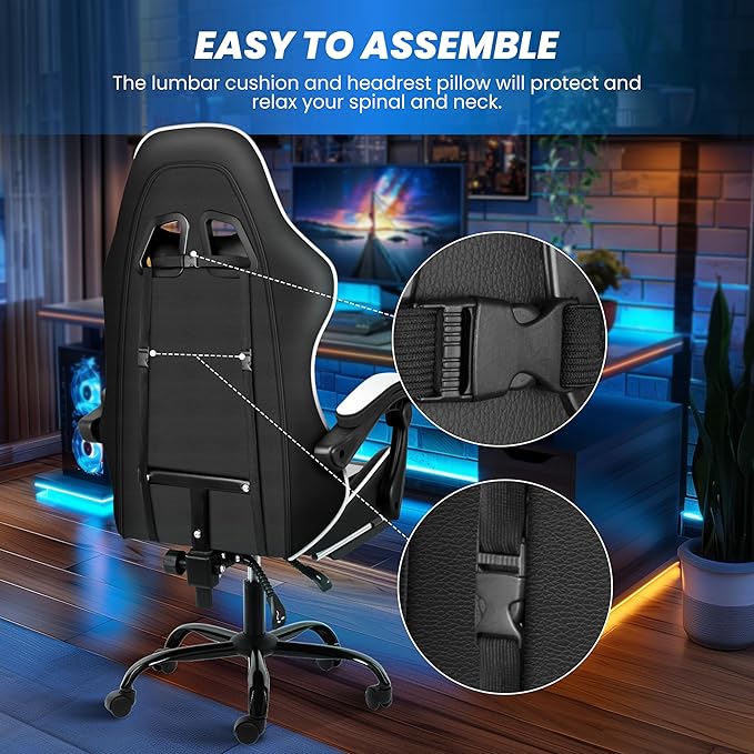 Gaming Chair Ergonomic Computer Chair with Footrest and Lumbar Support Height Adjustable Office Chair with 360° Swivel Seat and Headrest