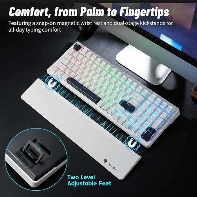Wireless Mechanical Keyboard with Wrist RestTri-Mode BT5.0/2.4GHz/USB-C Hot Swappable Custom KeyboardPre-lubed Clicky SwitchesRGB Backlit Computer Gaming Keyboards for PC/Tablet/PS/Xbox(White)