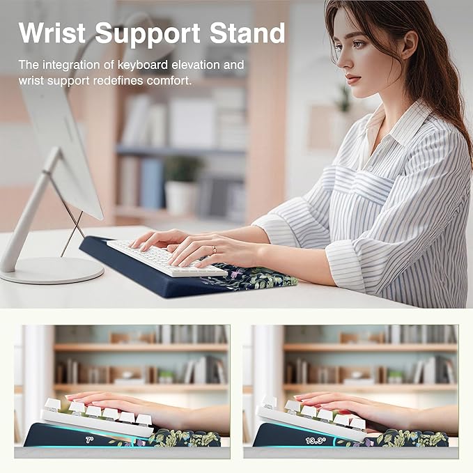 Ospelelf Keyboard Wrist Rest Stand Pad and Ergonomic Mouse Pad Set with Large Mousepad Memory Foam Comfort Premium Office Desk Accessories for Pain Relief Moonlit Blossoms