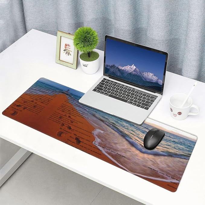 Footprints in The Sand Poem Large Mouse Pad 31.5x12 Inch Gaming Desk Mat XXL Non-Slip Rubber Base Computer Pad with Durable Stitched Edges for Work and Play