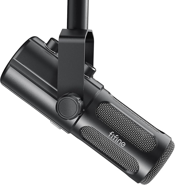 FIFINE Podcast Microphone USB/XLR Vocal Dynamic Microphone for Streaming Recording Broadcast Content Creator Studio Microphone for PC with Mute Button Headphone Monitoring-AmpliTank TANK6
