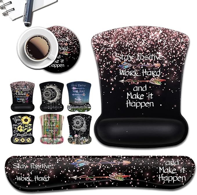 Mouse Pad with Wrist Support Ergonomic Gel Mouse Pad Memory Foam Keyboard Wrist Rest Suitable for Office Typing Games Desktop Decoration Rose Gold Glitter Black MousePads