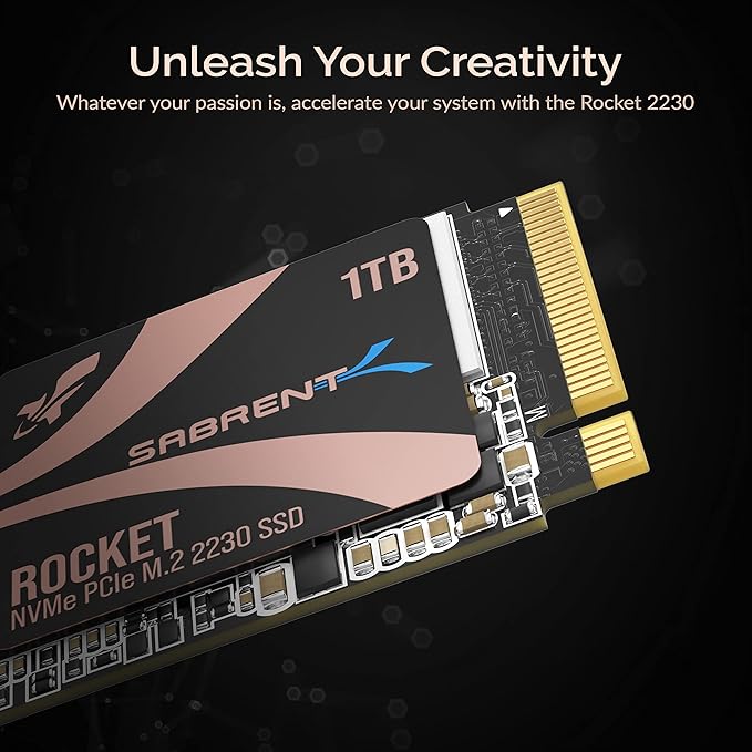 SABRENT Rocket 2230 1TB NVMe SSD – PCIe Gen4 M.2 2230 Internal SSD for Steam Deck Surface Pro ROG Ally – Up to 5000 MB/s Gen4 x4 Speed DRAM-Less HMB Design [SB-2130-1TB]