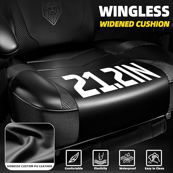 Vonesse Gaming Chair Big and Tall Office Chair with Footrest and Massage Gaming Chairs for Adults with Lumbar Support Ergonomic High Back Computer Desk Chair with Pocket Spring Cushion (Black)