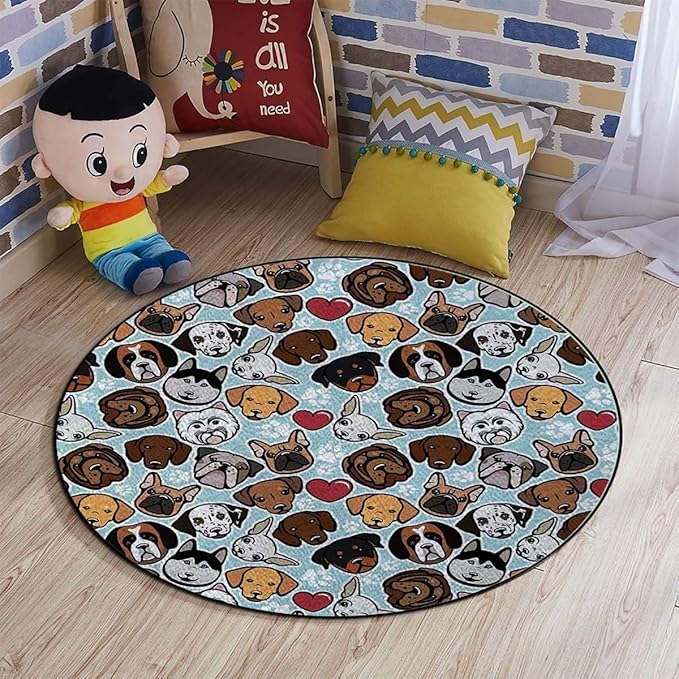 Dog Lover Round Office Chair Mat for Hardwood Floor Computer Gaming Rolling Chair Mat Floor Protector Mat Desk Rug Canine Breeds Bulldog Cartoon AnimalsPale Blue Diameter 60 in