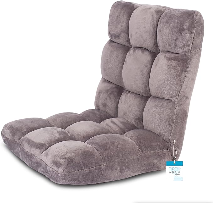 BIRDROCK HOME Adjustable Memory Foam Floor Chair - Ideal for Gaming Reading Meditation - Comfortable and Versatile - Suitable for Kids and Teenagers - Comfy Foldable Floor Seat - Grey