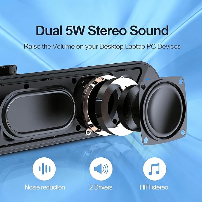 LENRUE Computer Speakers for DesktopPC Speakers with Basic Stereo Sound &amp Colorful Lights Single USB for Both Power and AudioDesktop Laptop Sound Bar Speakers for GamingMoviesMusic