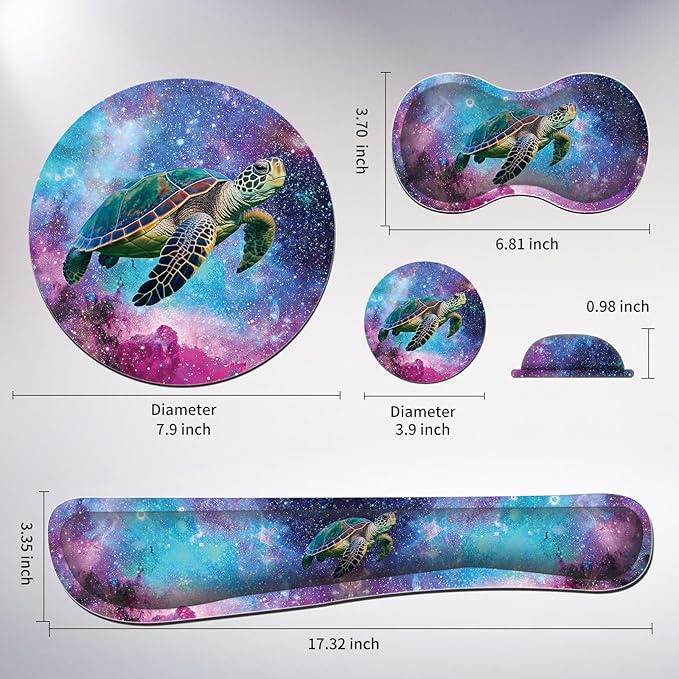 Keyboard Wrist Rest &amp Mouse Pad &amp Mouse Wrist Rest Support &amp Coaster Non Slip Rubber Base Wrist Support with Ergonomic Raised Memory Foam for Computer Laptop Home Office Turtle