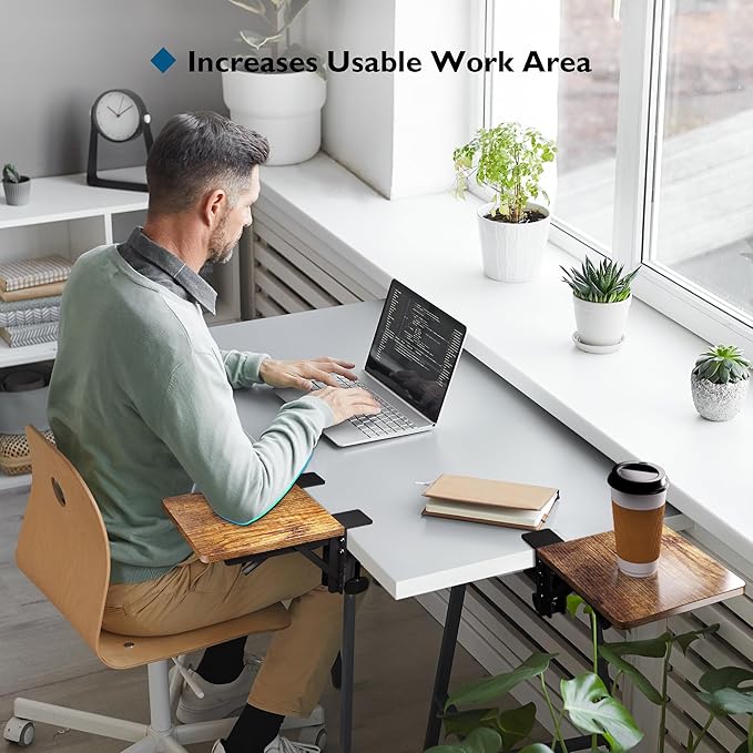 BONTEC Ergonomic Desk Extender Tray 9.5x9.1 Table Mount Arm Wrist Rest Shelf 90° Foldable Elbow Support Clamp on Computer Arm Rest for Desk Office &amp Home Use Durable &amp Easy to Install