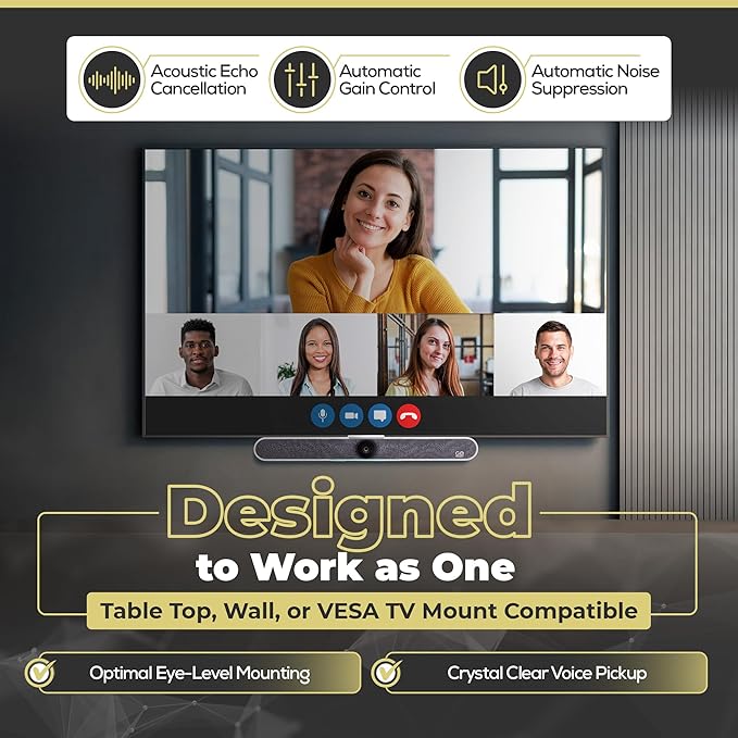 All-in-One 4K Video Conferencing Camera System AI Auto-Tracking 120° Wide-Angle 6 Microphones &amp Dual Speakers Noise Reduction USB Plug &amp Play for Zoom Teams Google Meet PC &amp Laptop