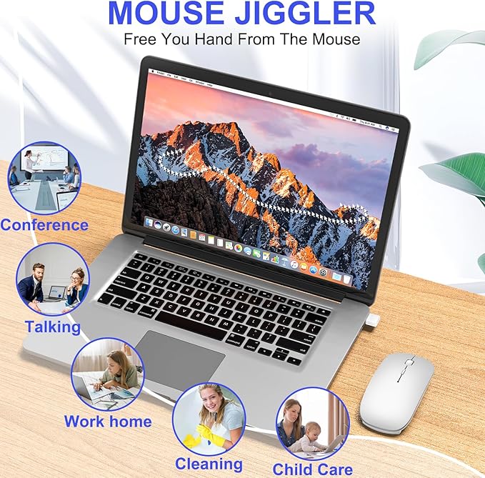 Bluetooth Wireless Mouse for MacBook Air Mac Pro iPad Laptop Computer Pad Optical Rechargeable Slim Silent Dual Mode (2.4G USB-C/USB-A&ampBluetooth 5.2/3.0) Mouse Jiggler for Computer Awakening - Sil