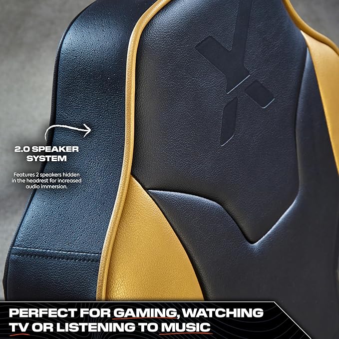 X-Rocker Shadow Gaming Chair for Kids and Juniors 2.0 Audio Floor Rocker Low Folding Rocking Seat with 2 Stereo Sound Speakers Padded Foam Gaming Seat for Children for XBOX PS4 PS5 Switch - BLACK