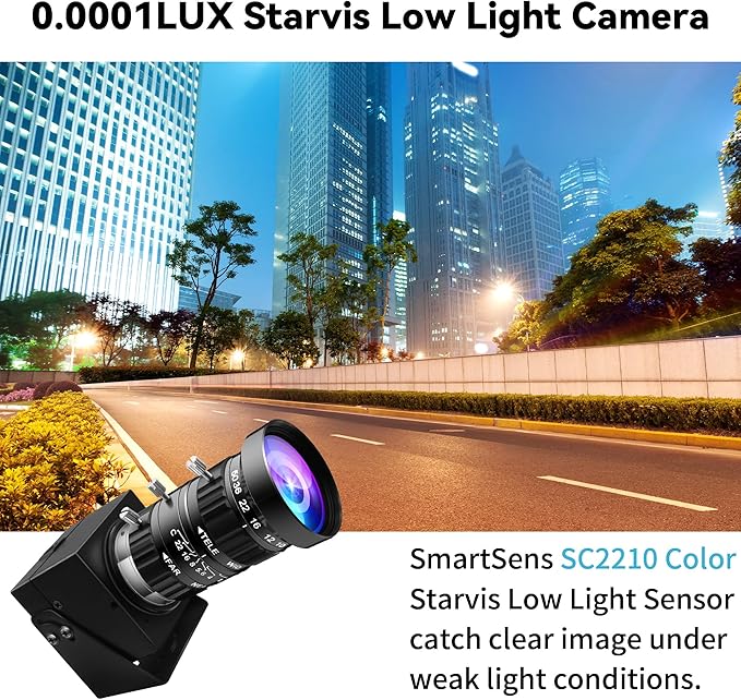ELP 0.0001Lux Starvis Manual Zoom USB Camera 5-50mm 10X Varifocal H.264 Low Light Webcam for Computer UVC USB2.0 Lightburn Camera HDR 100dB Webcamera High Speed 1080P@30fps Low Illumination Web Cam