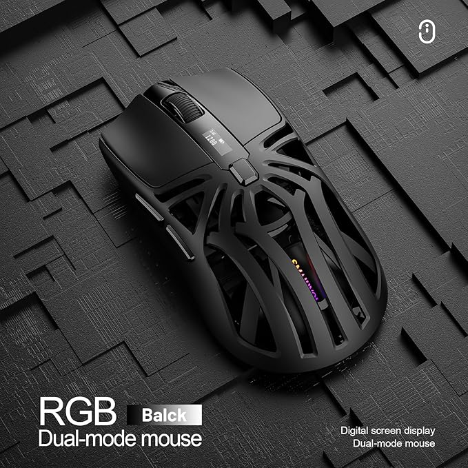 Wireless Gaming Mouse 10000 DPI Tri-Mode 2.4GHz/Bluetooth/Wired Mouse 6 Buttons Digital Display Silent Mice Rechargeable Customizable Macro and RGB Backlight for PC/Mac/Laptop (Black)