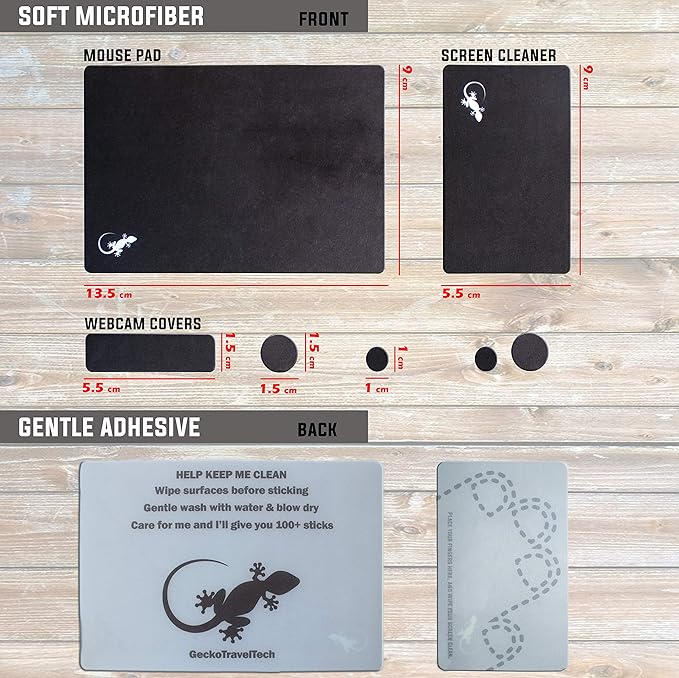 Mouse Pad Adhesive Bottom - Sticks to Any Surface - Portable - Webcam Covers and Screen Cleaner Included (2 Pack -Blank- Black)