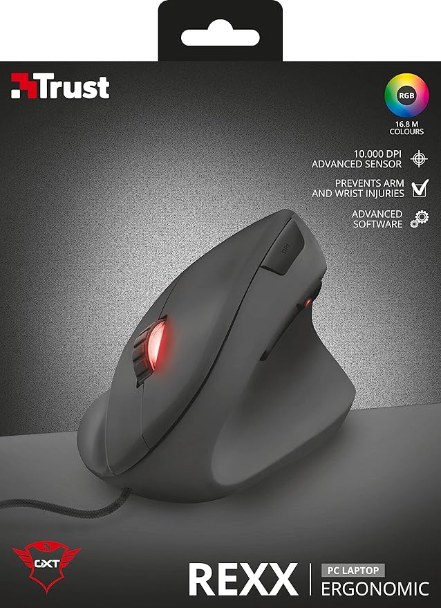 Trust Gaming GXT 144 Rexx Vertical Ergonomic Gaming Mouse 250-10000 DPI 6 Buttons Black