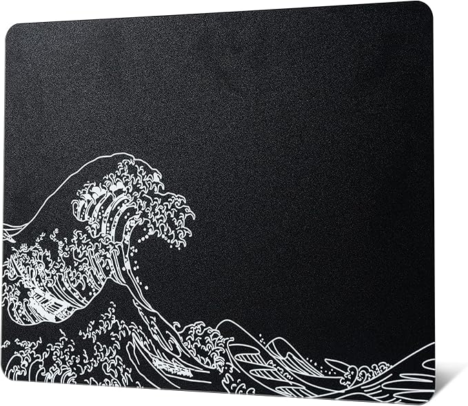 Glass Gaming Mouse Pad Black Kanagawa Hard Mousepads for GamingProfessional Large Mouse Mat 410mm*310mm Special Glass Surface with Improved Precision and Speed