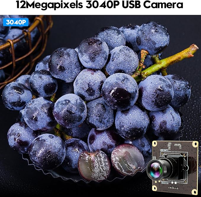 12MP USB Camera Module 4K 120fps High Speed Golf Swing Camera with 25mm Narrow Field of View M12 Lens Low Illumination Industrial Lightburn Embedded for Linux Windows Mac OS