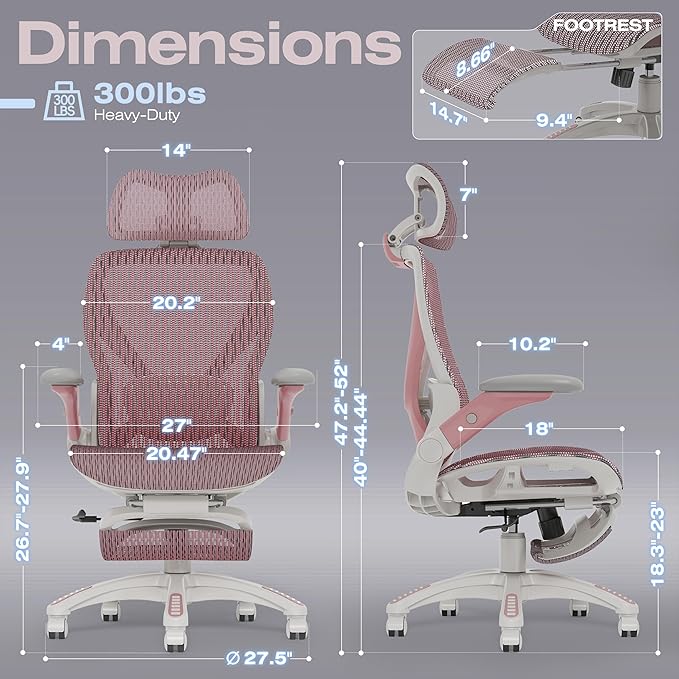 ELABEST X100 Ergonomic Mesh Office Chair with Footrest Big and Tall Hone Desk Chair with 5D Flip-Up Arms Adjustable 3D Lumbar SupportGaming &amp Executive Computer Chairs