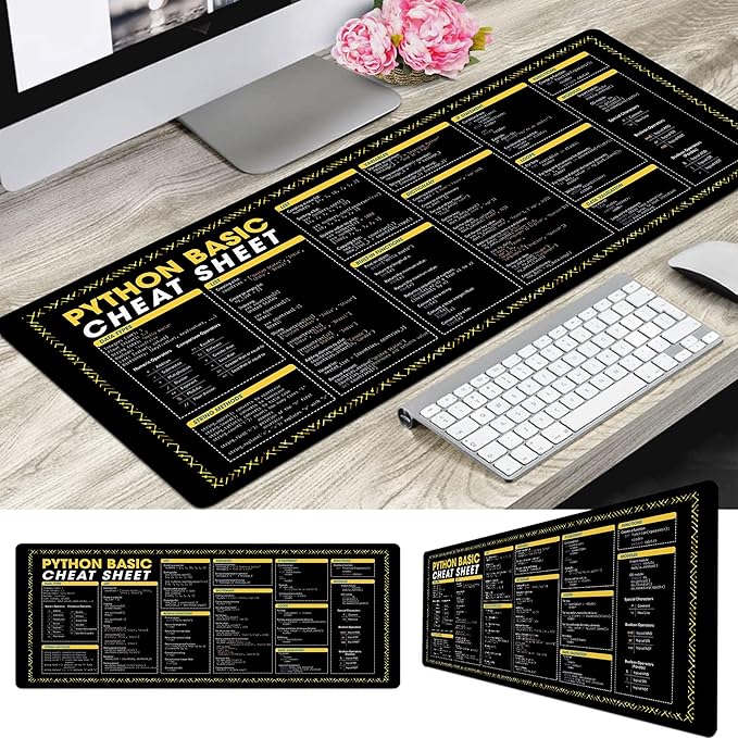 Python Basic Cheat Sheet Mouse Mat – Quick Guide for Beginners Large Mouse Mat for Coders Perfect for New Programmers Essential Computer Accessories for Study Work and Reference Purposes NVA