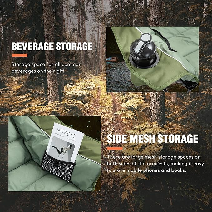 Dowinx Heated Camping Chair for Adults - Oversized Extra Large Folding Chair with Adjustable Padded Seat Cup Holder 400 lbs Capacity Green