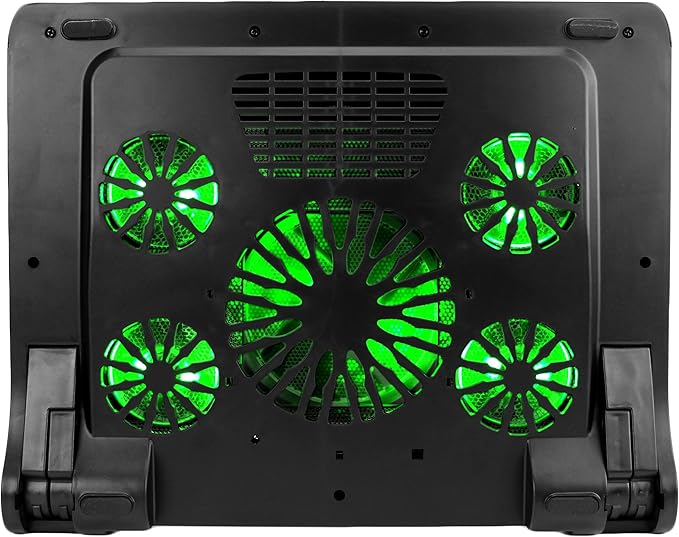 Enhance Gaming Laptop Cooling Pad Stand with LED Cooler Fans Adjustable Height &amp Dual USB Port for 17 inch Laptops - 5 Ultra Quiet High Performance Fans 2630 RPM &amp Built-in Bumpers - Green