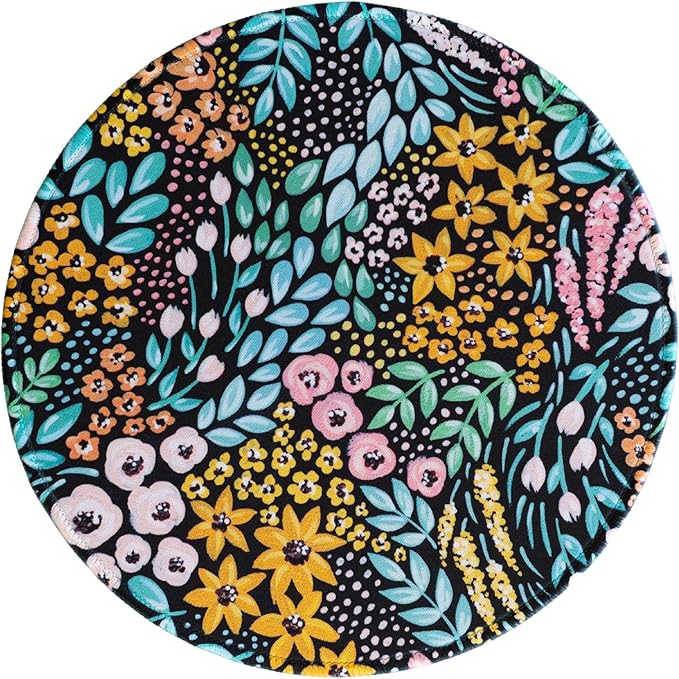 Elyse Breanne Design 8.5 Inch Round Mouse Pad for Computer Desktop Protector Non-Slip Rubber Backing Black Floral