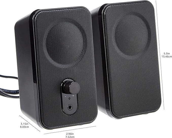 Amazon Basics AC-Powered Computer Speakers for Desktop or Laptop PC with Volume ControlHeadphone JackBlack (US Version)(Pack of 8)