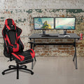 BizChair Black Gaming Desk and Red/Black Footrest Reclining Gaming Chair Set with Cup Holder Headphone Hook &amp 2 Wire Management Holes