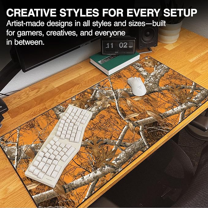 MPCO. Real Tree Large Gaming Desk Pad - 36 x 17 Aeroglyde Fabric Edge Orange – Without Logo Desk Mats - Non-Slip Washable Smooth Glide for Precision Gaming &amp Work