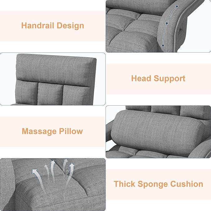 Floor Gaming Chair with 6 Adjustable Position Foldable Lazy Sofa Chair with Armrest for Adult Comfy Chaise Lounge Indoor Breathable Floor Bed Sleeper for Bedroom Yoga Dorm