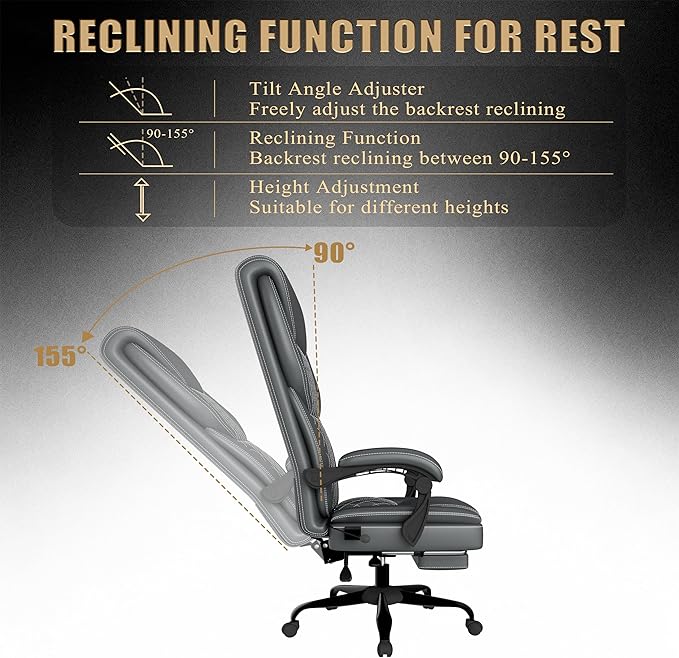 Gaming Chair Office Chair with Inflatable Lumbar Support Ergonomic Comfortable Wide Computer Chair with Footrest and Linked Soft Armrests High Back 3D Enveloping Seat Cushion